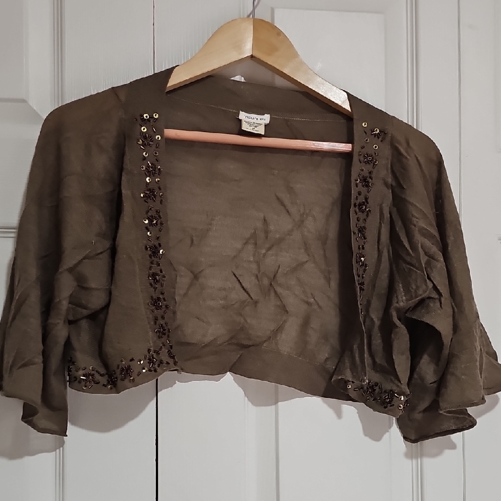 Maurices Brown Embellished Shrug Cardigan – Size M